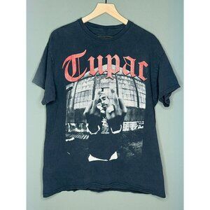 Tupac Shakur 2Pac Double Middle Finger Graphic T-Shirt SS Large